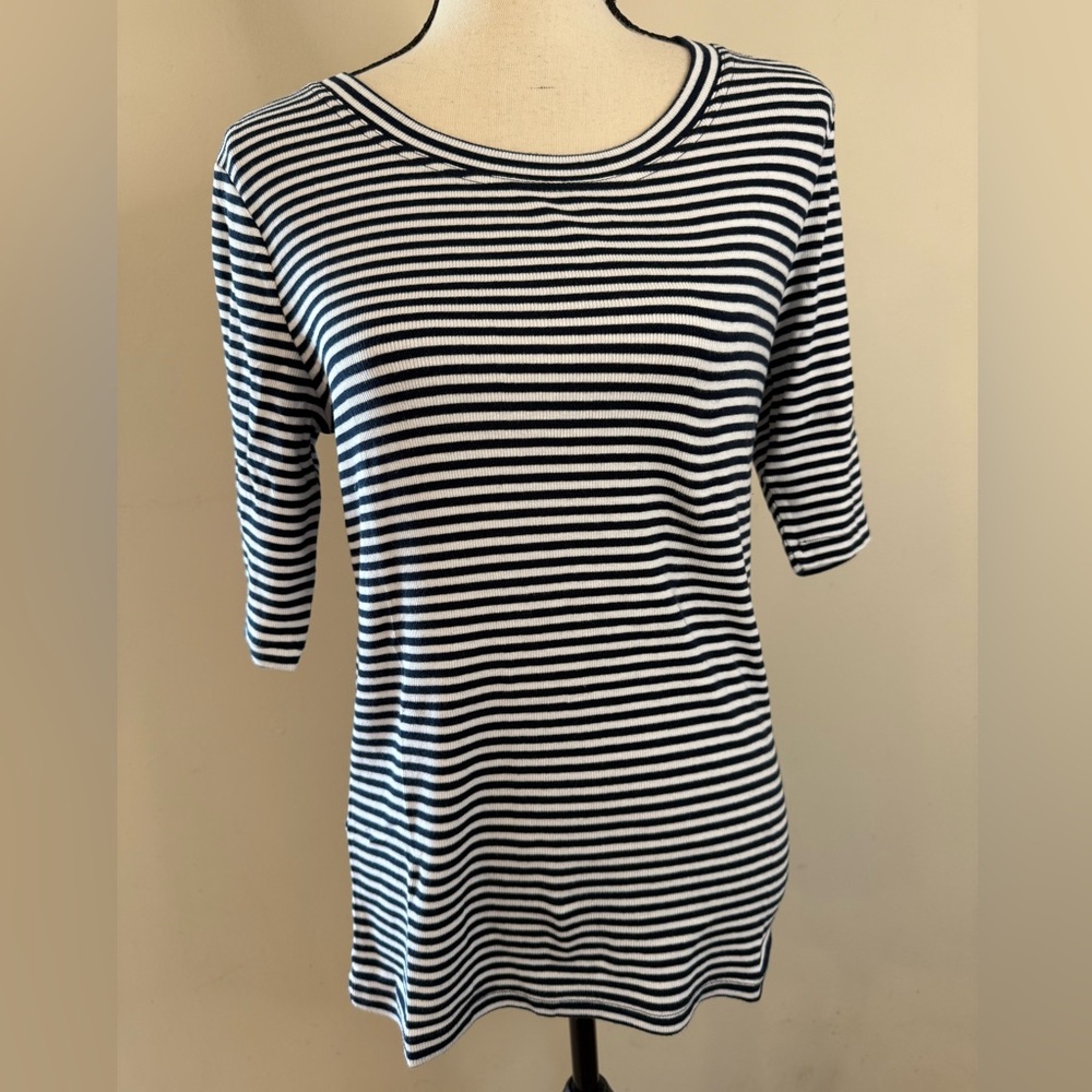 Banana Republic Factory Ribbed Elbow Sleeve Tee navy white SZ M